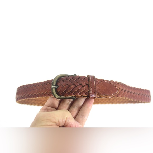 Adjustable to 30” Argentinian Vintage Woven or Braided Warm Brown Leather Belt - Picture 5 of 7